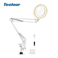 toolour usb 5x magnifying glass 3 colors led illuminated folding magnifier table clamp reading soldering loupe third hand tool
