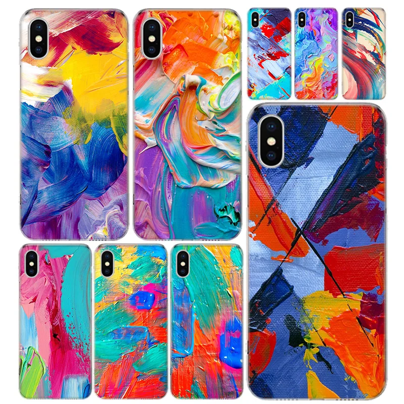 

Oil Painting Color Art Phone Case Cover For iPhone 13 11 Pro 12 Mini 7 8 6 6S Plus + XR X XS MAX SE 5 5S Art Customized Coque