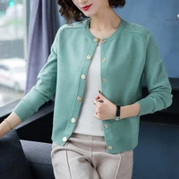 knitted sweater women wear loose long sleeved single breasted solid color in spring and autumn all match elegant coat