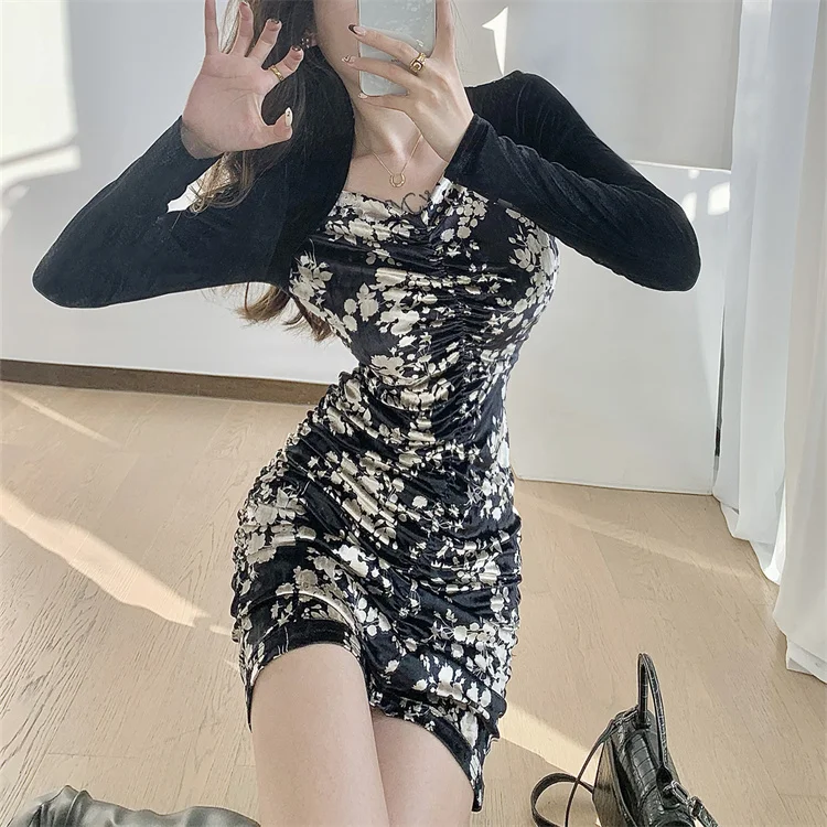 Женское мини-платье с бретелями Real shot черное элегантное вечернее платье на