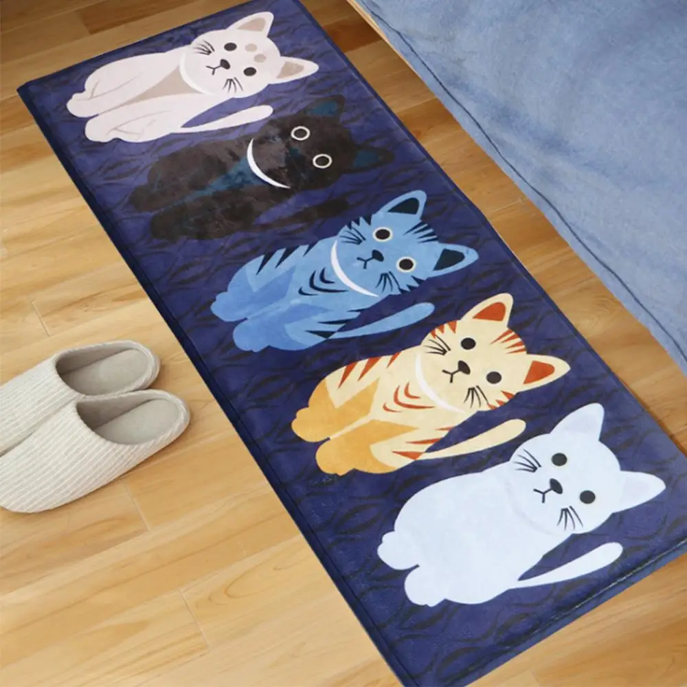 Cute Cat Door Floor Anti-Slip Mats Carpets Flannel Kitchen Bathroom Black Yellow Rugs Doormats Creative Welcome Mat Home Textile | Дом и сад