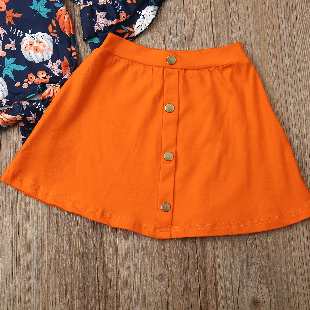 

2pcs Toddler Baby Girls 12M-5T Halloween Clothes Pumpkin Tops+Skirts Cotton Outfits Set