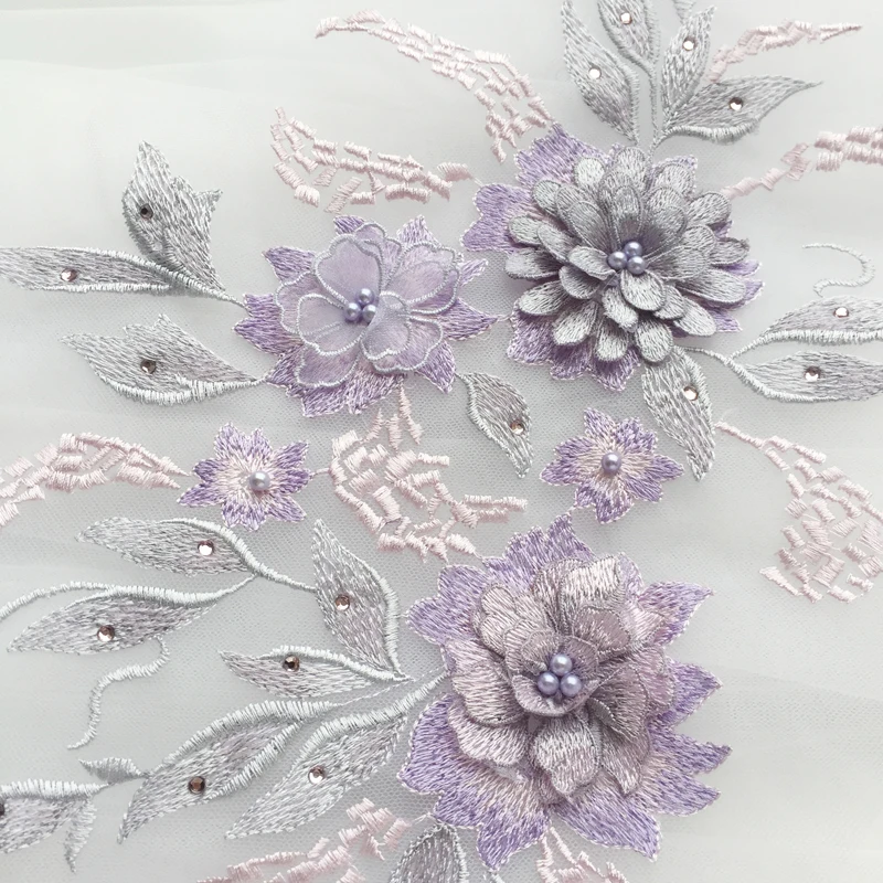 Free shipping 3D Flower Beaded Lace Embroidered Piece Patch Applique DIY Wedding Dress Headwear Accessories RS1412 | Дом и сад