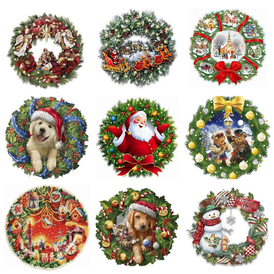 DIY Санта-Клаус искусственный венок животное собака картина Алмазная вышивка