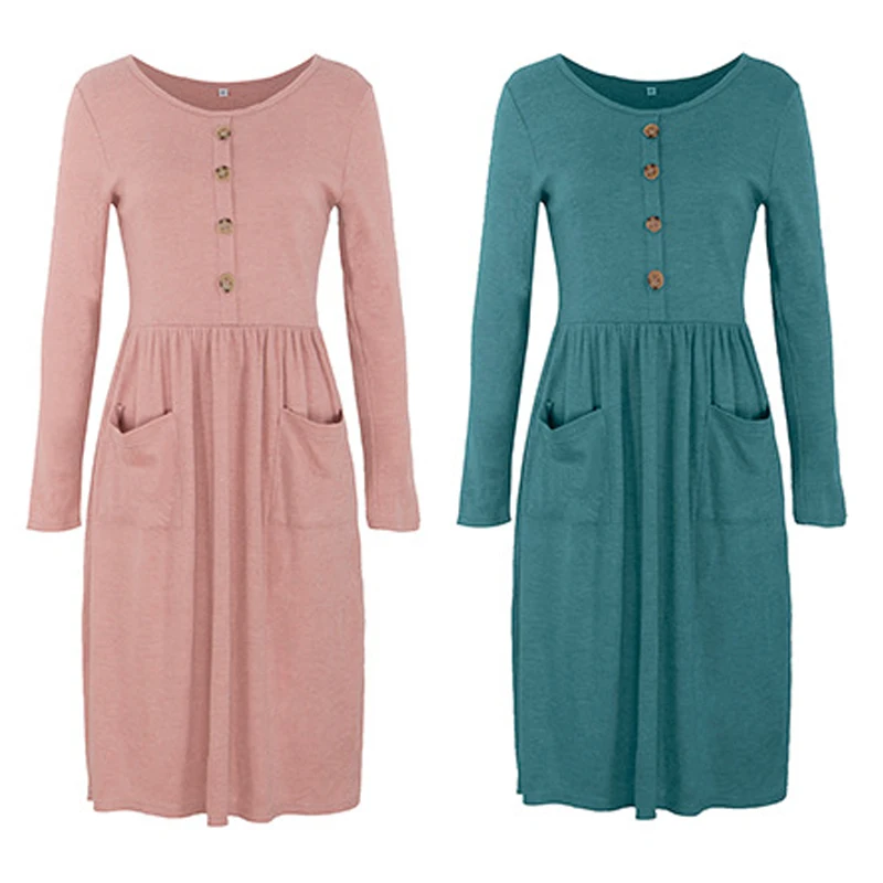 Осеннее трикотажное платье женское повседневное с длинным рукавом а-силуэта