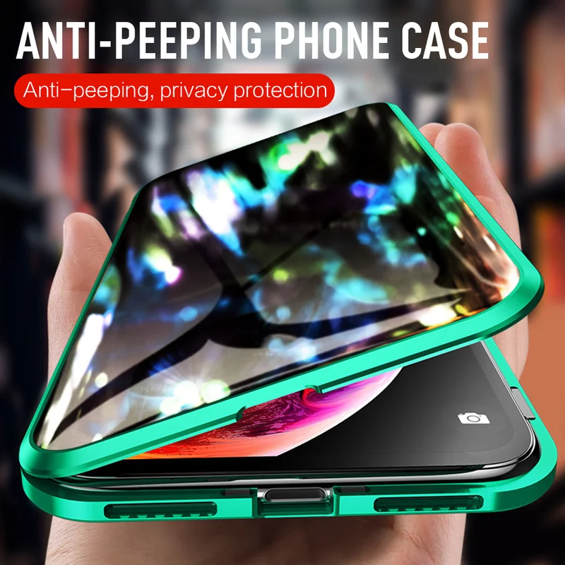 

Privacy Tempered Glass Magnetic Case for iPhone XS MAX XR X 8 7 Plus Anti Peep Magnet Metal Bumper Full Body Protection Cover