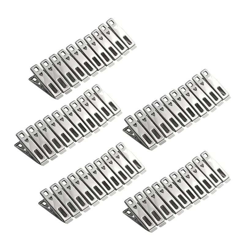

50 PCS Clothes Pins Stainless Steel Metal Clothespins Binder Clips for Clothes Sock Food Sealing Photos