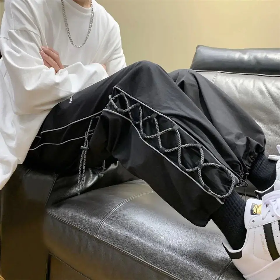 

Men's Side Bandage Cargo Harem Pants 2022 New Wide Leg Pants Hip Hop Loose Jogging Sport Long Pants Sweatpants Men Streetwear