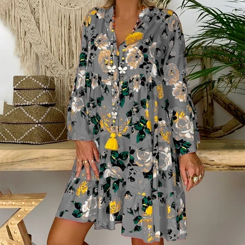 

Plus Size Printed Dresses for Women Spring Summer Fashion Butterfly Sleeve Knee-Length Loose Casual A-LINE Dress Lugentolo