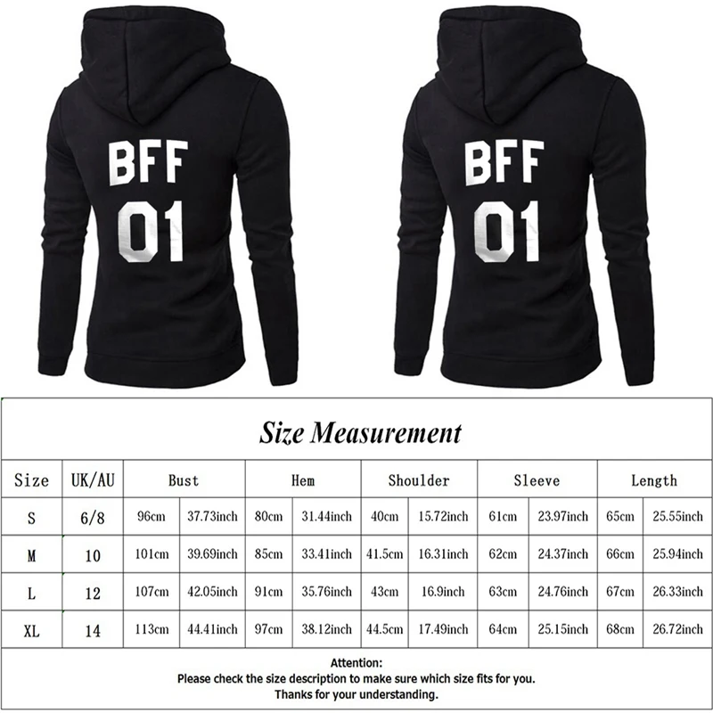 Bff 01 02 толстовка с буквенным принтом лучший друг Толстовка для женщин с длинным рукавом Толстовка с капюшоном Harajuku пуловер