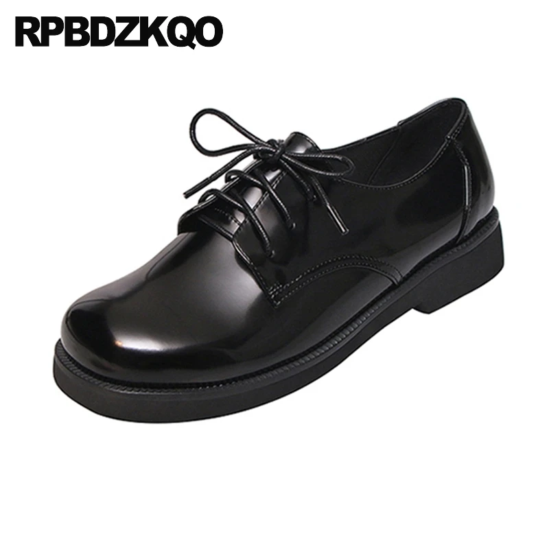 

Flats 2021 Japanese Patent Leather China Lace Up Genuine Chinese Designer Black Round Toe Vintage Women Oxfords Shoes Custom