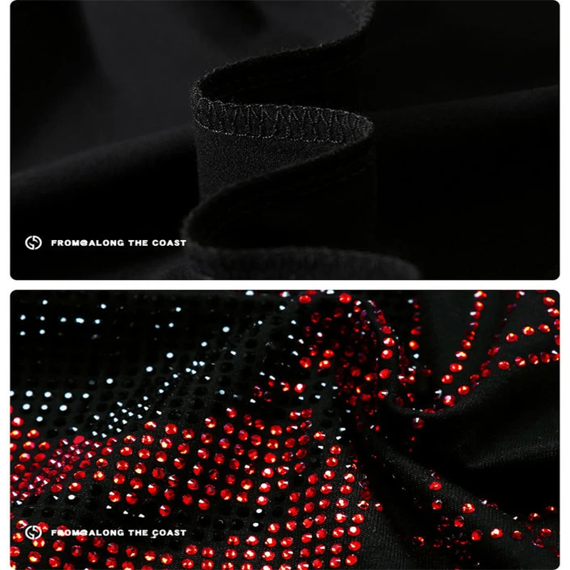 

European Hoodie Warm Top Shiny Men's Design Brand Winter Tracksuit Red Skull Diamond Sets