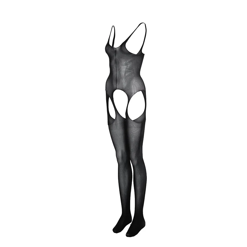 

Women Deep V Hollow Lingerie Open See-Through Crotch Bodystockings Perspective Bodysuit Bandage Skinny Bodysuit