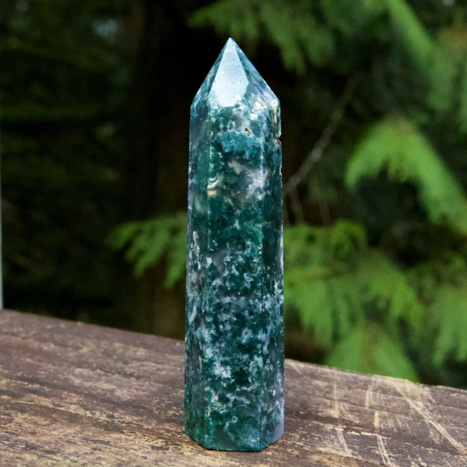 

1PC Natural Polishing Moss Agate Tower Crystal Quartz Point Rare Healing Gemstone For Home Decoration Gifts