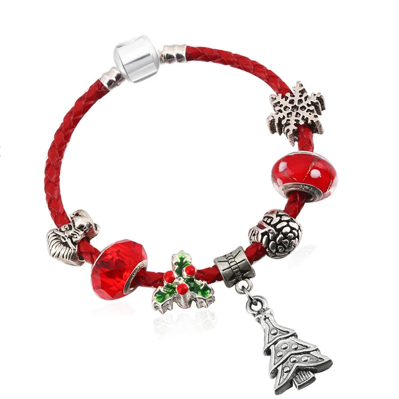 Женские браслеты шармы с рождественской елкой кожаные цепочки подарок для детей