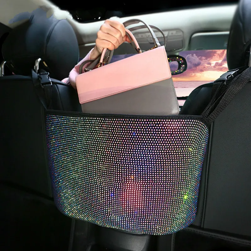 

Стразы, сумка на автомобильное сиденье с кристаллами, интерьер автомобиля, блестящая сумка на заднее сиденье, средний карман для женщин и де...