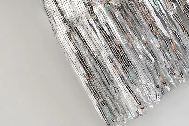 sexy silver sequined party dress women sleeveless backless tassel dress elegant ladies vestido