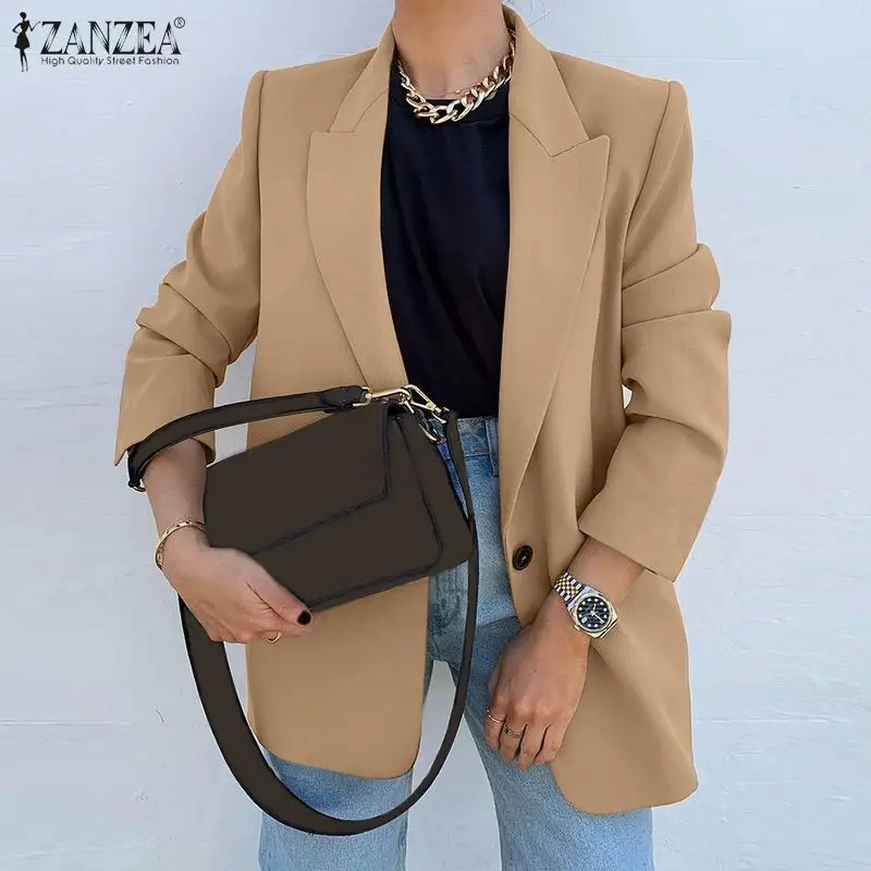 

ZANZEA Office Lady Solid Coats Women Elegant Lapel Blazer Autumn Long Sleeve OL Outwear 2021 Fashion Casual Oversized Suits Tops
