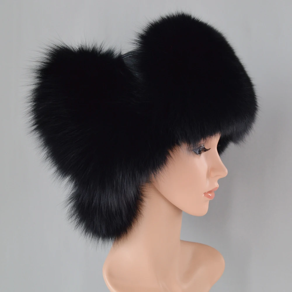 2022 Russia Winter Women Men Real Fox Fur Hat 100% Natural Sheepskin Leather Cap Lady Warm Soft Bomber Ear Protection Caps | Аксессуары