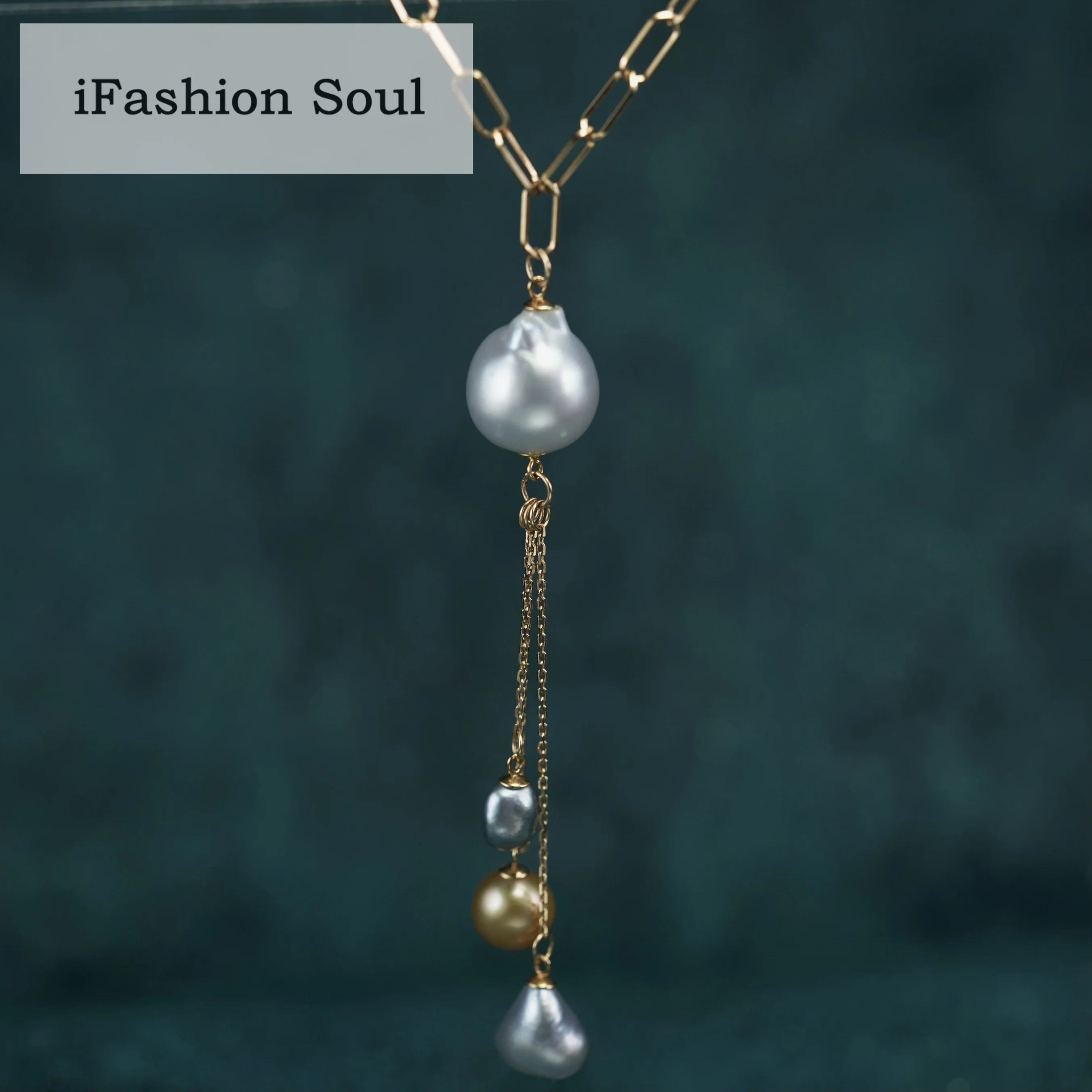 18K Solid Yellow Gold Jewelry(AU750) Women Long Pendant Advanced Chain Natural South Sea Pearl Baroque Pearl Necklace Fashion