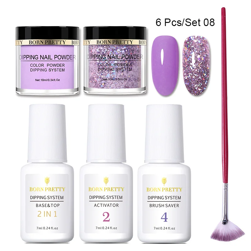 6PCS Set 8 BORN PRETTY База гель Топ натуральный сухой активатор защита Кистей Для Dip ногтей порошок системы Маникюр Dip ногтей силы набор - Цвет: 6PCS Set 8