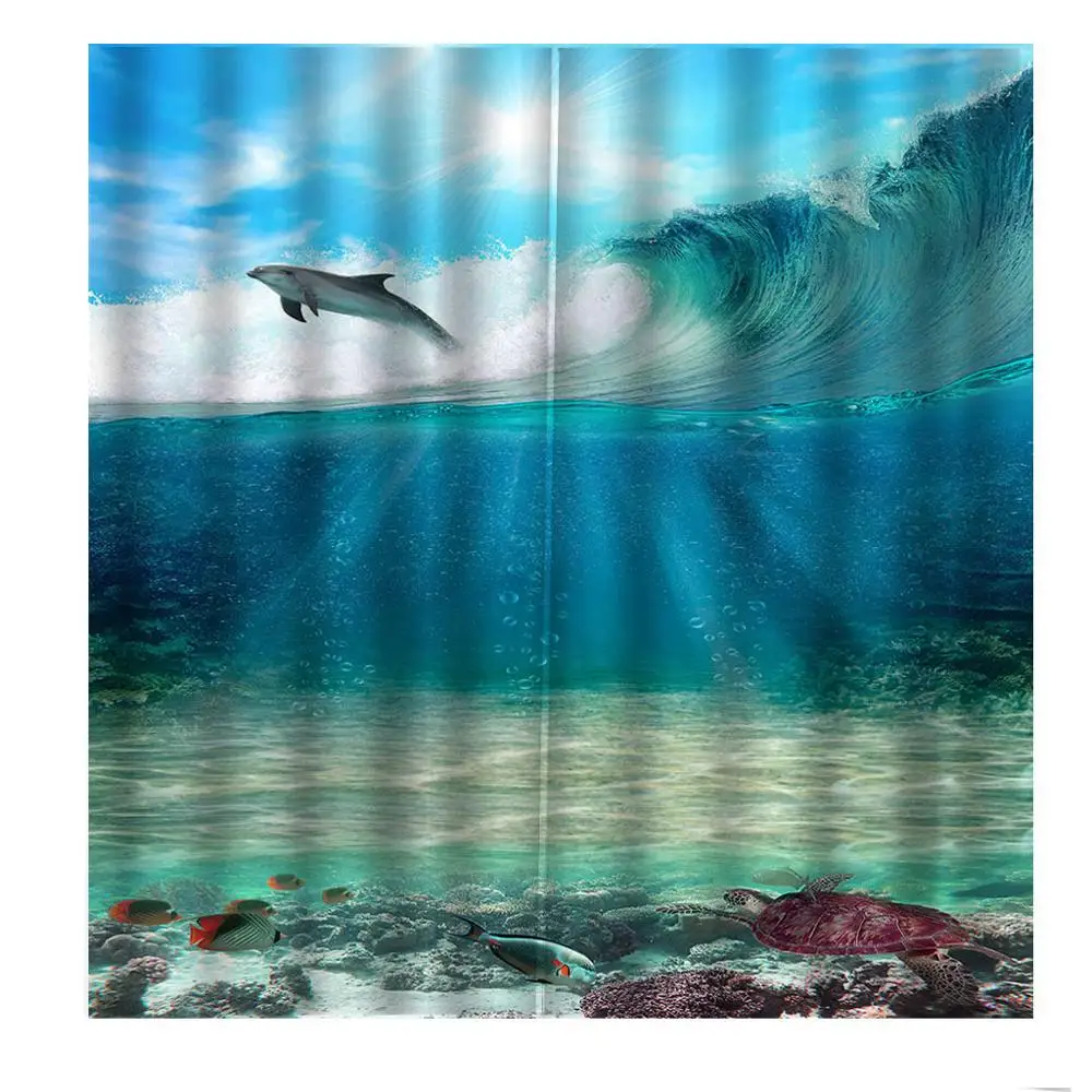 

Photo Customized 3d Curtain Whale Dolphin Undersea World For Living room Children's room Blackout Window Drapes Indoor Decor Set