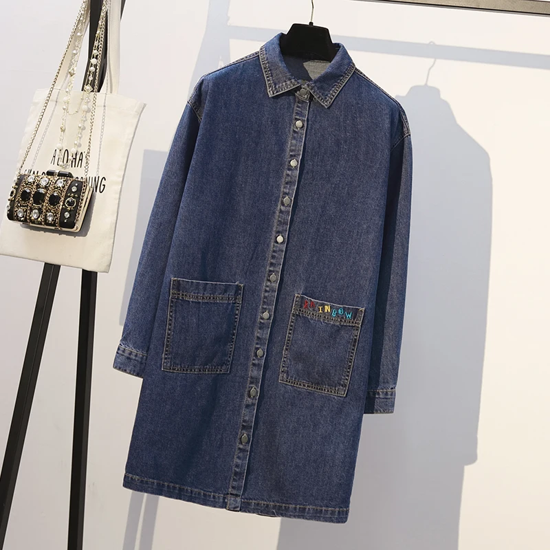 Женская джинсовая куртка с отложным воротником 5XL Повседневная длинным рукавом