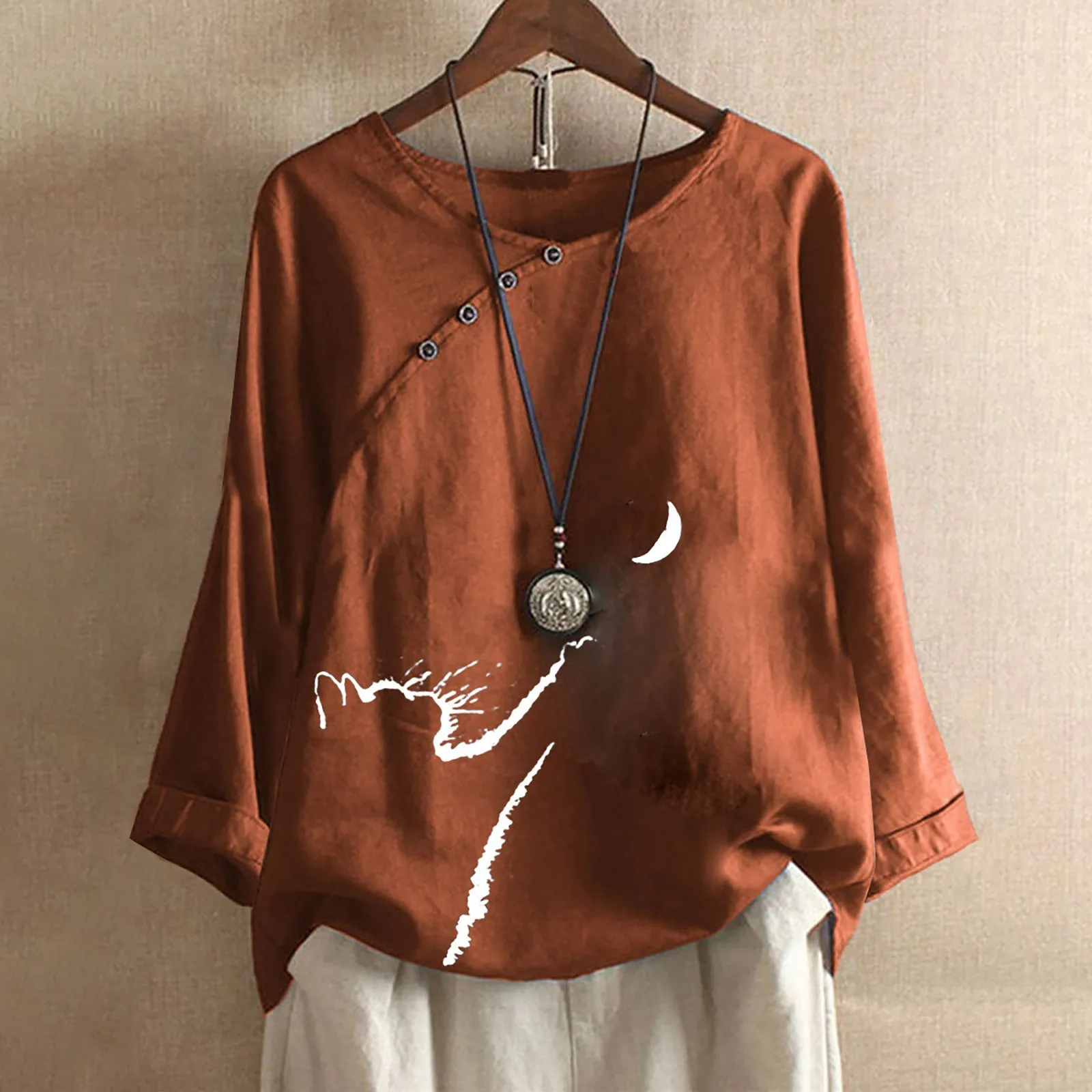 

Women Blouse Spring And Autumn Round Neck Higt Quality Loose Shirt Tops Cat Print Short Sleeve Cotton Casual Shirt Pullovers