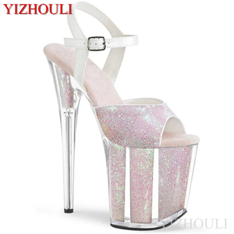 8 inch, summer sandals, glitter vamp crystal soles for parties and nightclubs, 20cm heels for models, dancing shoes