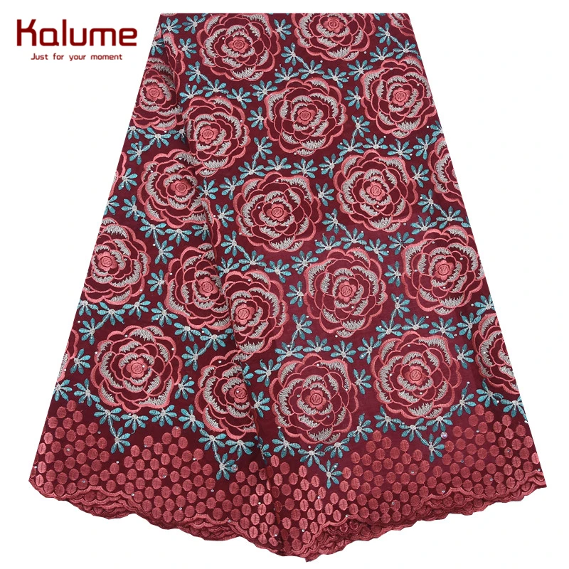 Kalume Fashion Nigerian Swiss Voile Lace Fabric Embroidery African Cotton With Stones For Daily Dress Party F1974 | Дом и сад