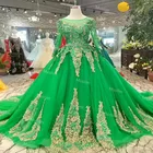Свадебное платье принцессы, зеленое мусульманское платье трапециевидной формы, с аппликациями, длинными рукавами, на шнуровке, для свадьбы, для свадьбы, во французском стиле
