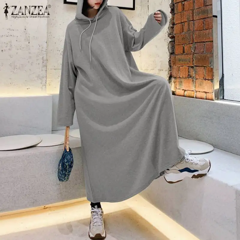 Сарафан женский осенний трапециевидный с длинным рукавом капюшоном | Женская
