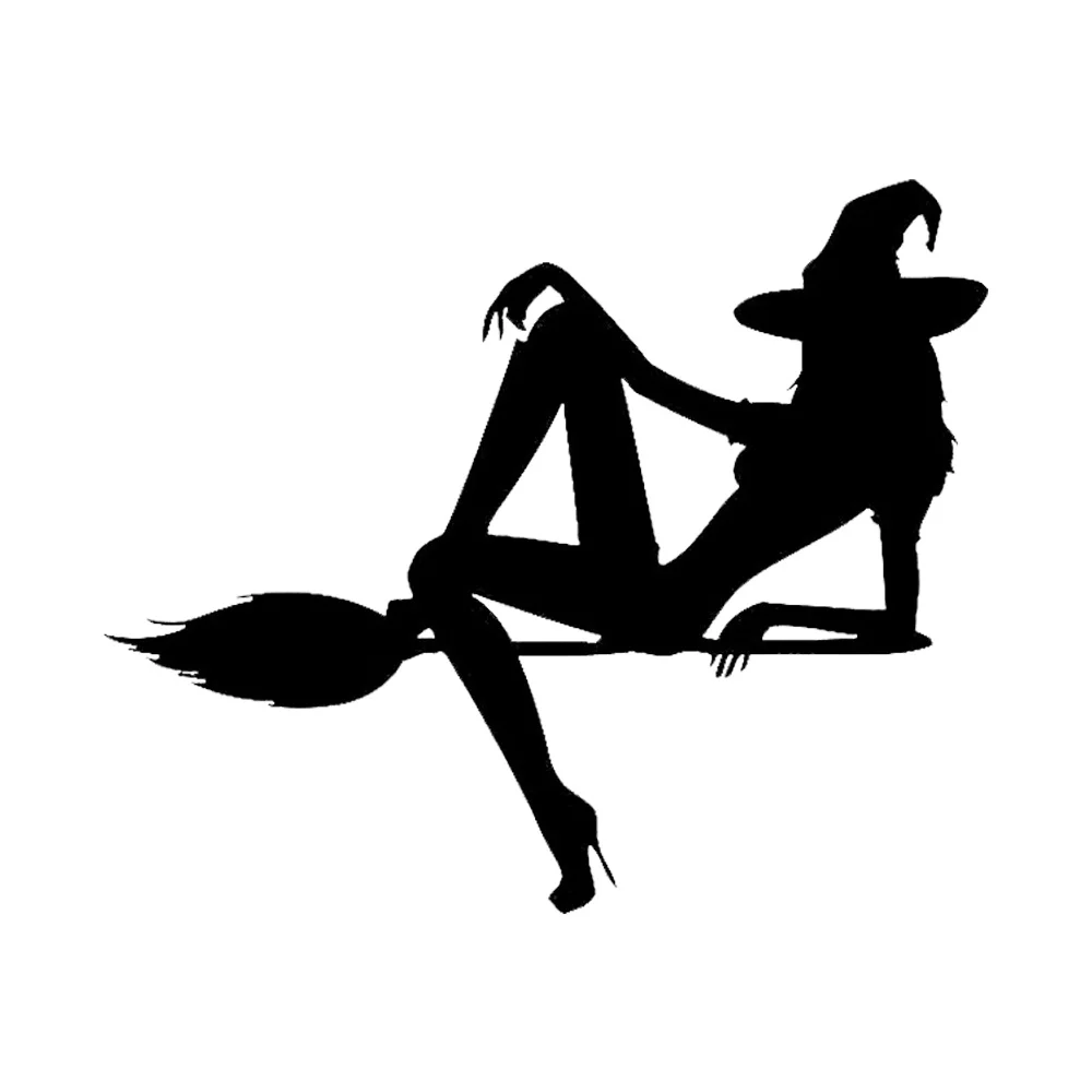 Vinyl Decal Hot Sexy Female Beauty Halloween Witch Broom Car Sticker Black/Silver 16*13.3cm T-00345