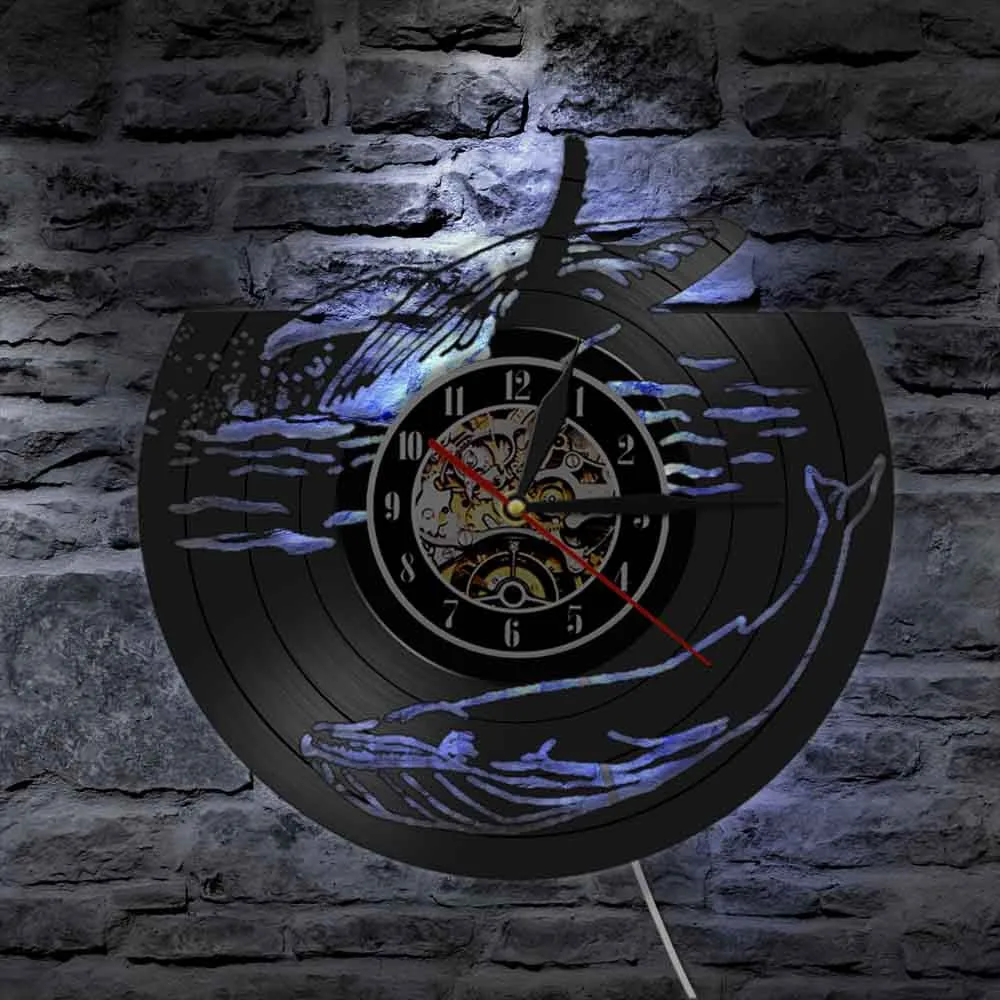 Винтажные виниловые настенные часы с изображением китов океанских животных