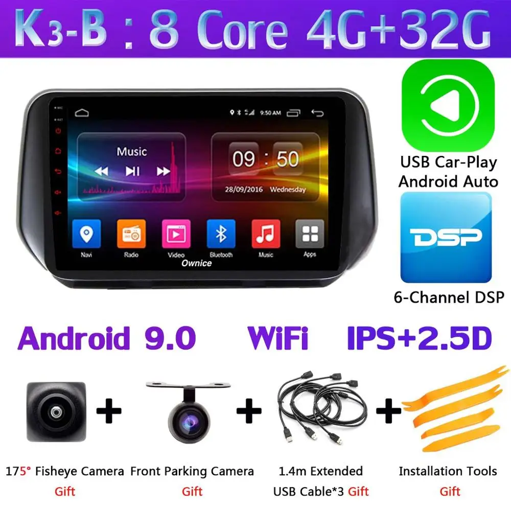 K3-B-CarPlay 1 din 360 ° камера Android 9,0 4+ 64G gps радио CarPlay DSP SPDIF Автомобильный мультимедийный плеер для hyundai Santa FE SantaFE XL - Цвет: K3-B-CarPlay