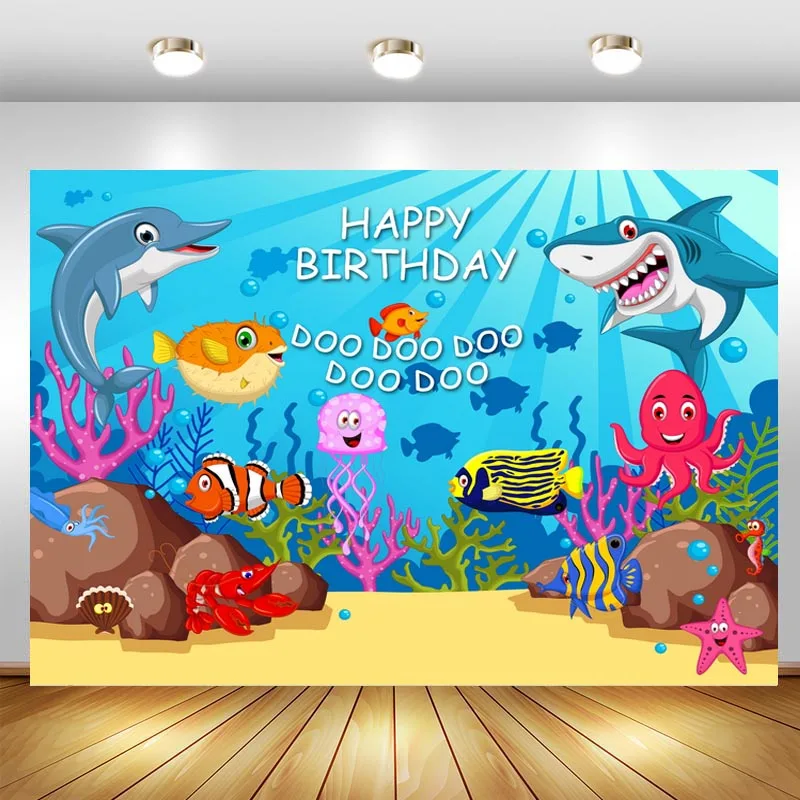 Подводный мир Акула фон детский день рождения настроить фото будки реквизит