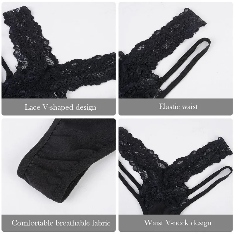 

Laamei Sexy Women Bandage Hollow Out Lace Thong Panties Lingerie T Back Lingerie Comfortable Bowknot Underwear Gift