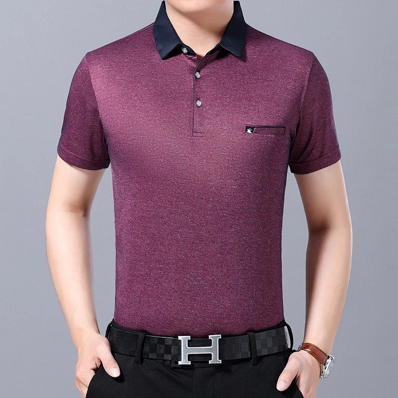 

Рубашка-поло мужская с коротким рукавом, Однотонная рубашка с лацканами, рубашка для мужчин среднего возраста, лето