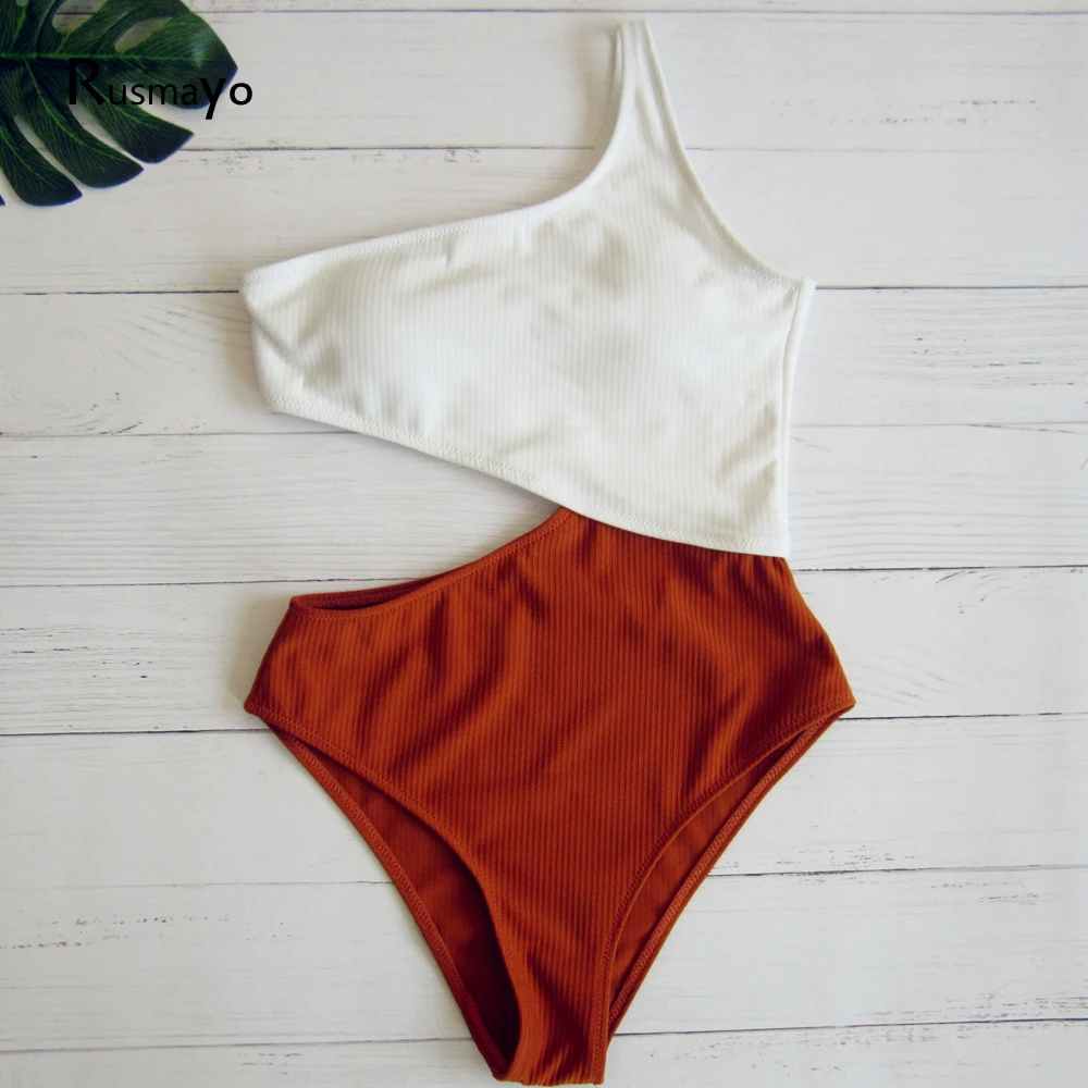 Женский цельный купальник на одно плечо монокини в стиле пэчворк женский