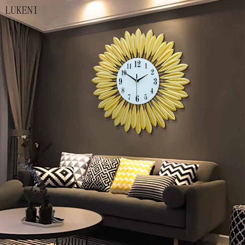 Round 50cm Gold Blue Watches Iron Creative Clock Wall Modern Design Living Room Metal Fashion Home Decoration | Дом и сад