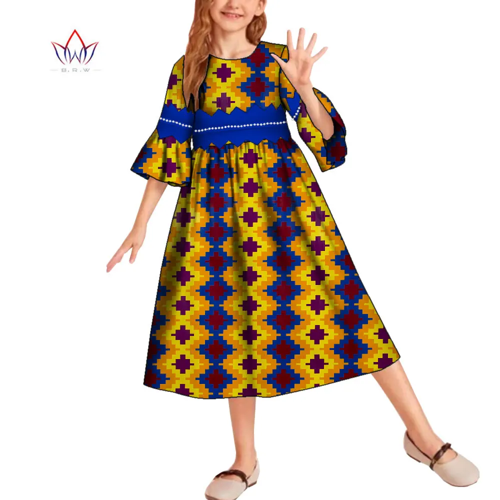 

Bintarealwax Children African Clothing Dashiki Cute Pearls Traditional Ankara Clothes 2-13 Ages Baby Cute Garment WYT601