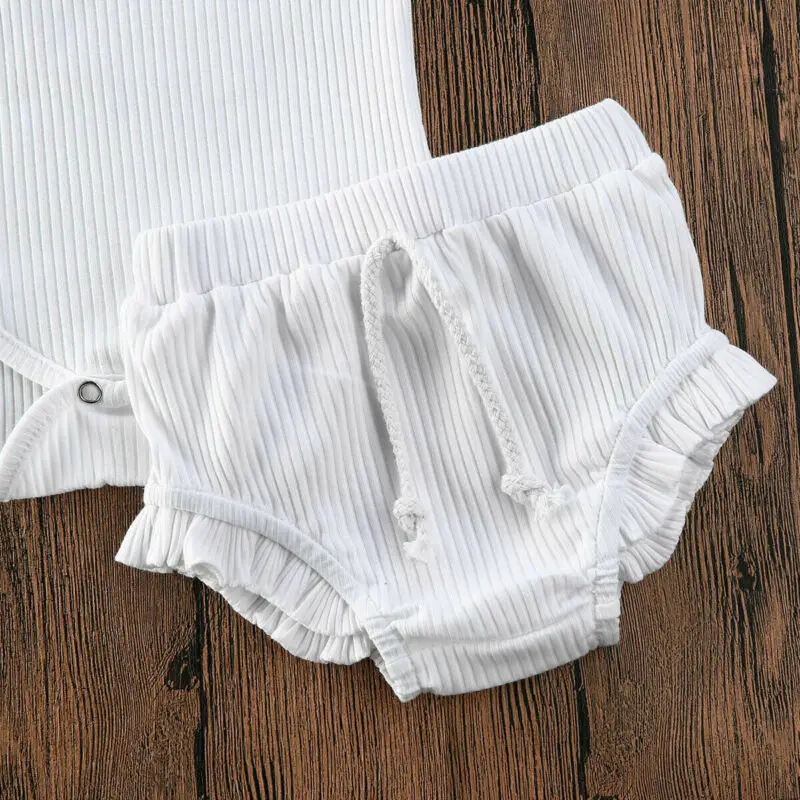 

2020 Baby Summer Clothing 2PCS Newborn Baby Girl Solid Clothes Knitted Vest Crop Tops Vest Shorts Pants Ribbed Outfit