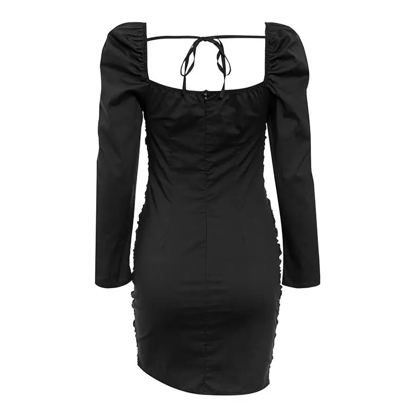 Misswim Sexy black lace up bodycon dress women Party short dresses ladies Vintage Ruched summer female Autumn vestidos new | Женская