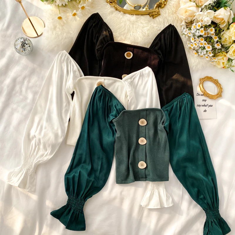 2019 Новая модная женская одежда квадратный воротник женские топы и блузки рубашка