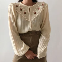 beige sweet gentle hook floral lantern sleeved girls knitted korea cute chic free simple fresh cardigans sweaters