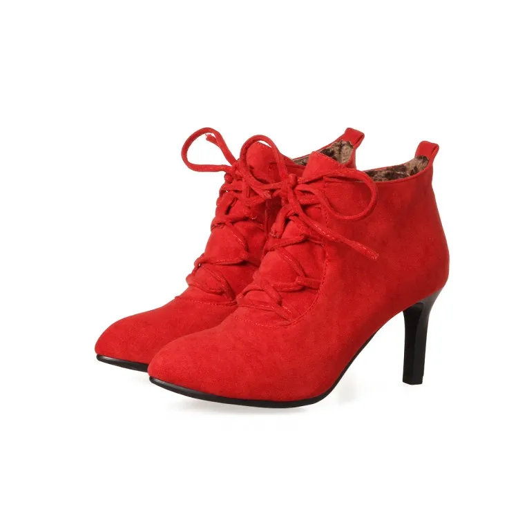 Женские полусапожки на тонком каблуке Однотонные ботинки Замшевые высоком