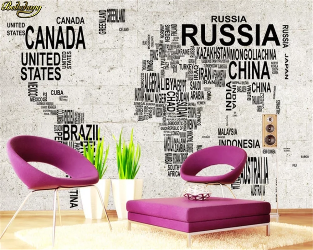 beibehang 3d wallpaper mural Retro cement world map living room tv background wall Home Decoration papers home decor - купить по