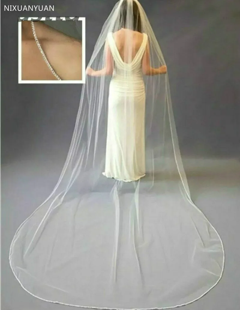 Фата свадебная длиной 3 м фата с кристаллами и краями цвета слоновой кости длина