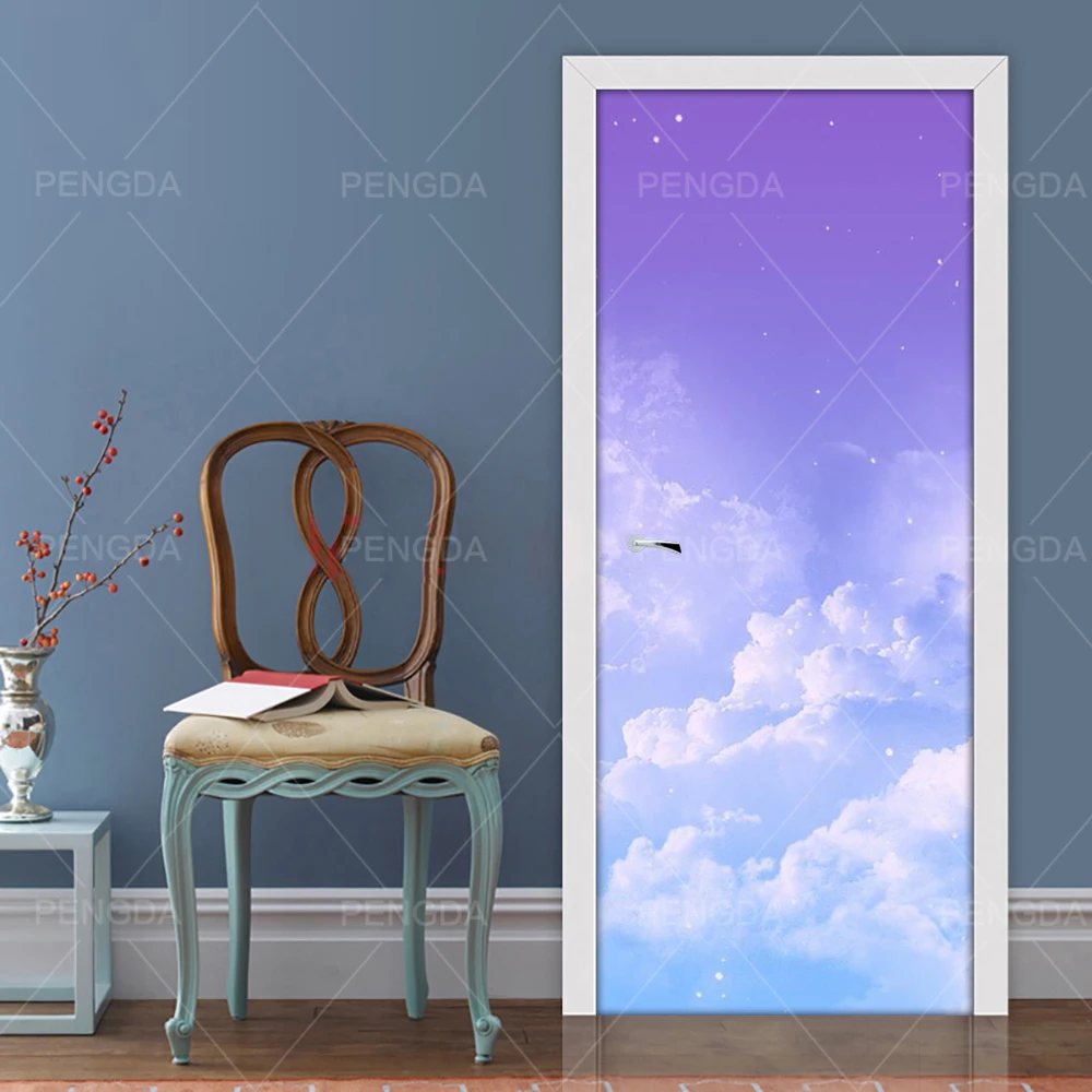 Pegatina de impresi&oacute;n 3D autoadhesiva, imagen de nube de cielo estrellado, decoraci&oacute;n del hogar, papel impermeable de PVC para renovaci&oacute;n de puerta de sala de estar-0