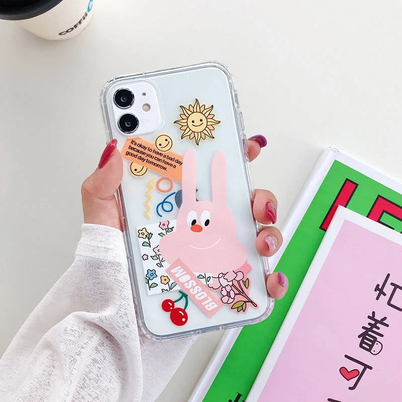 Sun Rabbit &ampCherry Cake TPU Case for iPhone 11 11Pro 11ProMax 6 6s 7 8 6Plus 7Plus 8Plus X XS XR XSmax Corners Airbag Soft Cover |